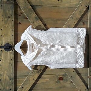 CHUNKY CREAM HAND KNIT SWEATER VEST W HOODIE FAUX FUR SIZE  MEDIUM